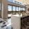 a kitchen with a large window